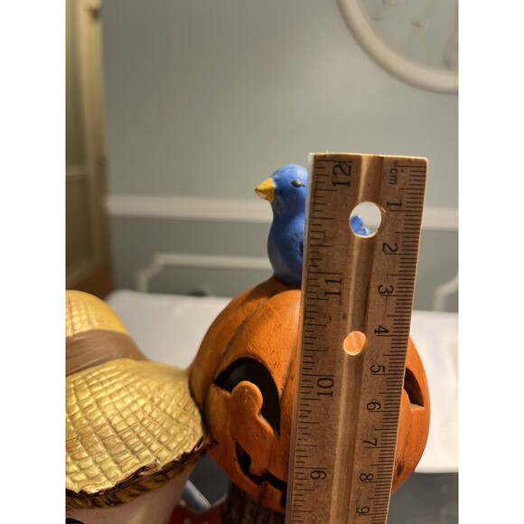 Vtg Hobbyist Ceramic Scarecrow Jack O Lantern Pumpkin Lights Up Fall Harvest - Picture 6 of 16